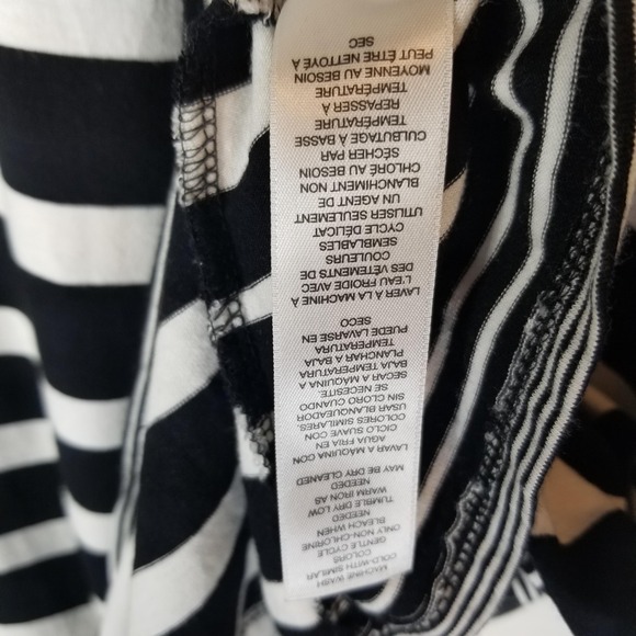 Chico's Women's Size 3 Black White Striped Asymmetrical Hem Top Dolman Sleeve - Picture 6 of 8